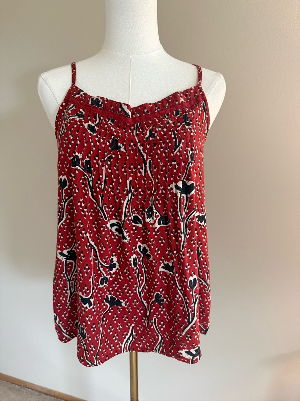 Fat Face Red Floral Print Spaghetti Strap Camisole Tank Top Boho Hippie 10